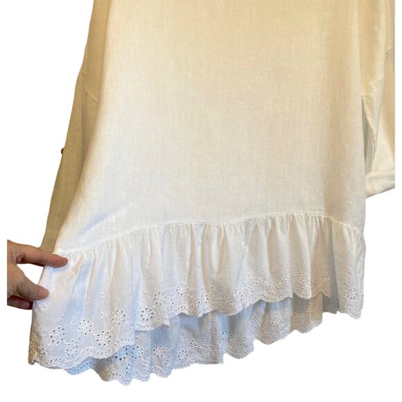Bellambra White Eyelet 100% Linen Tunic Top Oversized Ruffled Made In Italy - Picture 5 of 11